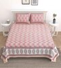 Pink Floral 144 TC Cotton King Bedsheet and 2 Pillow Cover