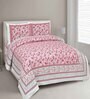Pink Floral 144 TC Cotton King Bedsheet and 2 Pillow Cover