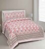 Pink Floral 144 TC Cotton King Bedsheet and 2 Pillow Cover
