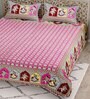 Pink Floral 144 TC Cotton King Bedsheet and 2 Pillow Cover