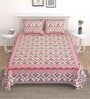 Pink Floral 144 TC Cotton King Bedsheet and 2 Pillow Cover