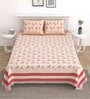 Pink Floral 144 TC Cotton King Bedsheet and 2 Pillow Cover