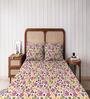 Pink Floral 144 TC Cotton King Sized Double Bedsheet with 2 Pillow Covers Blossom Breeze Collection