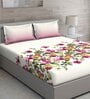 Pink Floral 144 TC Cotton Queen Sized Bed Sheets with 2 Pillow Covers