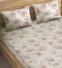 Pink Floral 144 TC Cotton Single Bed Sized Bed Sheets With 1 Pillow Cover