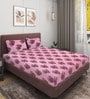 Pink Floral 144 TC Glace Cotton Queen Sized Double Bedsheet with 2 Pillow Covers
