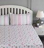 Pink Floral 150 TC Cotton Queen Sized Bed Sheets with 2 Pillow Covers