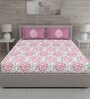 Pink Floral 150 TC Cotton Queen Sized Bed Sheets with 2 Pillow Covers