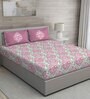 Pink Floral 150 TC Cotton Queen Sized Bed Sheets with 2 Pillow Covers