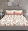 Pink Floral 150 TC Cotton Queen Sized Bed Sheets with 2 Pillow Covers