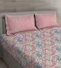 Pink Floral 150 TC Cotton Queen Sized Bed Sheets with 2 Pillow Covers