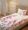 Pink Floral 200 TC Cotton Single Bedsheet with 1 Pillow Cover