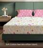 Pink Floral 200 TC Microfiber King Sized Bedsheet with 2 Pillow Covers