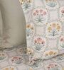 Cream Floral 210TC 100% Cotton Printed Flat Super King Bedsheet With 2 Pillow Covers