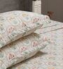 Cream Floral 210TC 100% Cotton Printed Flat Super King Bedsheet With 2 Pillow Covers
