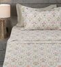 Cream Floral 210TC 100% Cotton Printed Flat Super King Bedsheet With 2 Pillow Covers