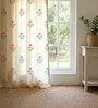 Pink Cotton Floral 7 Ft Eyelet Door Curtains (Set Of 2)