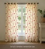 Pink Cotton Floral 7 Ft Eyelet Door Curtains (Set Of 2)