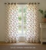 Pink Cotton Floral 7 Ft Eyelet Door Curtains (Set Of 2)