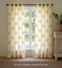 Pink Cotton Floral 5 Ft Eyelet Window Curtains (Set Of 2)