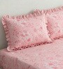 Pink Floral 260 Tc Polycotton King Fitted Bedsheet With 2 Pillow Covers