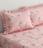 Pink Floral 260 Tc Polycotton King Fitted Bedsheet With 2 Pillow Covers