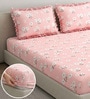 Pink Floral 260 Tc Polycotton King Fitted Bedsheet With 2 Pillow Covers