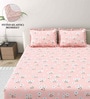 Pink Floral 260 Tc Polycotton King Fitted Bedsheet With 2 Pillow Covers