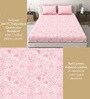 Pink Floral 260 Tc Polycotton King Fitted Bedsheet With 2 Pillow Covers
