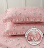 Pink Floral 260 Tc Polycotton King Fitted Bedsheet With 2 Pillow Covers