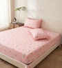 Pink Floral 260 Tc Polycotton King Fitted Bedsheet With 2 Pillow Covers