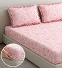 Pink Floral 260 Tc Polycotton King Fitted Bedsheet With 2 Pillow Covers