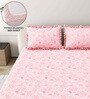 Pink Floral 260 Tc Polycotton King Fitted Bedsheet With 2 Pillow Covers
