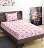 Pink Floral 280 TC Microfibre Fitted Single Bedsheet 1 Pillow Cover