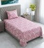 Pink Floral 290 TC Cotton Single Bed Size Flat Sheet With 1 Pillow Cover Threads Flora Collection
