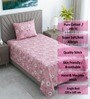 Pink Floral 290 TC Cotton Single Bed Size Flat Sheet With 1 Pillow Cover Threads Flora Collection