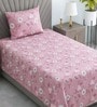 Pink Floral 290 TC Cotton Single Bed Size Flat Sheet With 1 Pillow Cover Threads Flora Collection
