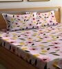Pink Floral 300 TC Cotton Blend King Sized Fitted Bed Sheets with 2 Pillow Covers