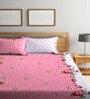 Pink Floral 300 TC Cotton Blend Double King Sized Bedsheet With 2 Pillow Covers