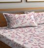 Pink Floral 300 TC Cotton Blend Double Queen Size Bedsheet With 2 Pillow Covers