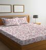 Pink Floral 300 TC Cotton Blend Double Queen Size Bedsheet With 2 Pillow Covers
