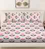 Pink Floral 300 TC Cotton Blend King Size Double Bedsheet with 2 Pillow Covers