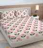 Pink Floral 300 TC Cotton Blend King Size Double Bedsheet with 2 Pillow Covers