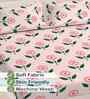 Pink Floral 300 TC Cotton Blend King Size Double Bedsheet with 2 Pillow Covers