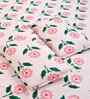 Pink Floral 300 TC Cotton Blend King Size Fitted Double Bedsheet with 2 Pillow Covers