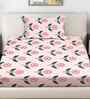Pink Floral 300 TC Cotton Blend Single Bedsheet with 1 Pillow Cover