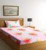 Pink Floral 300 TC Cotton Single Bedsheet with 1 Pillow Cover