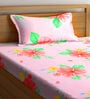 Pink Floral 300 TC Cotton Single Bedsheet with 1 Pillow Cover