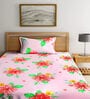 Pink Floral 300 TC Cotton Single Bedsheet with 1 Pillow Cover