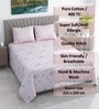 Pink Floral 400 TC Cotton Double Queen Size Bedsheet With 2 Pillow Covers